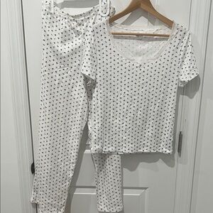 Gap Body White Floral Patterned Pajama Set, Size Large